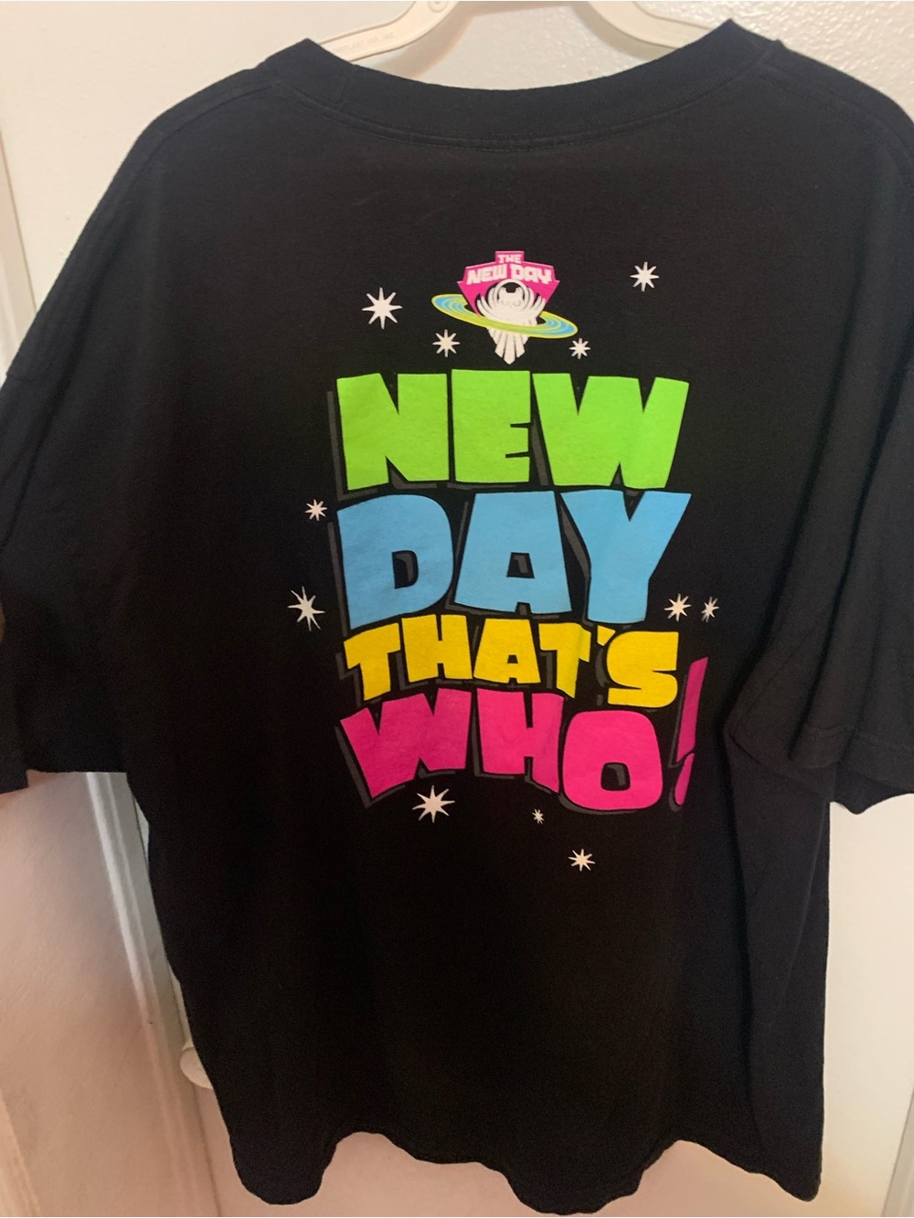 WWE men Black Tee with Neon 'New Day That's Who!' Graphic
